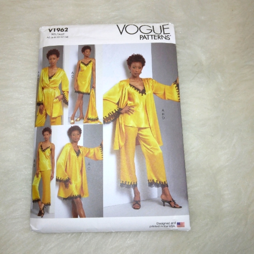 VOGUE V1962 Sz 6-14 Misses Robe Camisole Slip Dress & Pants Average Sewi…